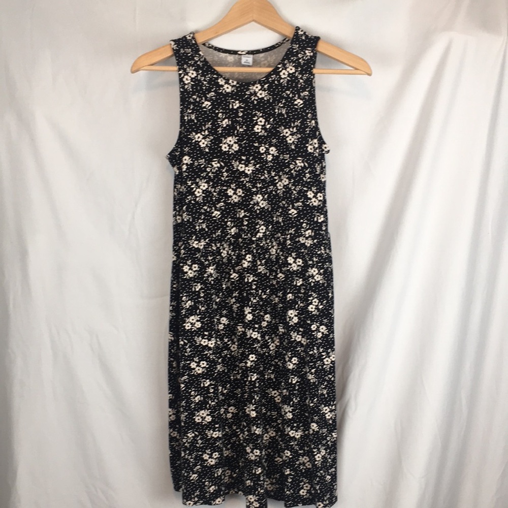 Old Navy Women's Sleeveless Jersey Drop-Waist Swing Dress Black Floral Size XS